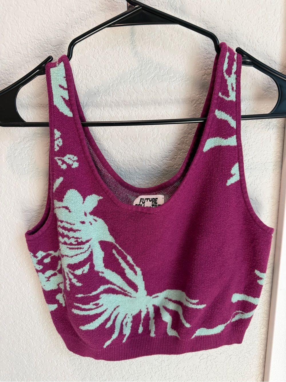 Future Floral Knit Crop Tank in Magenta & Mint